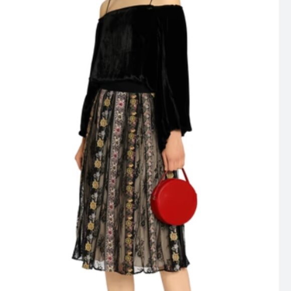 NWOT Alice + Olivia Birdie Embroidered Black/Multi Midi Skirt M $696 - Picture 2 of 16